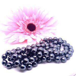 8MM Black Pearl Necklace 35”